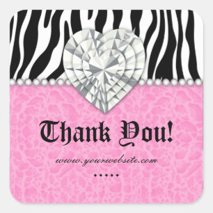 Jewels leopard Pearl Lace Heart Pink Thank You Sq Square Sticker