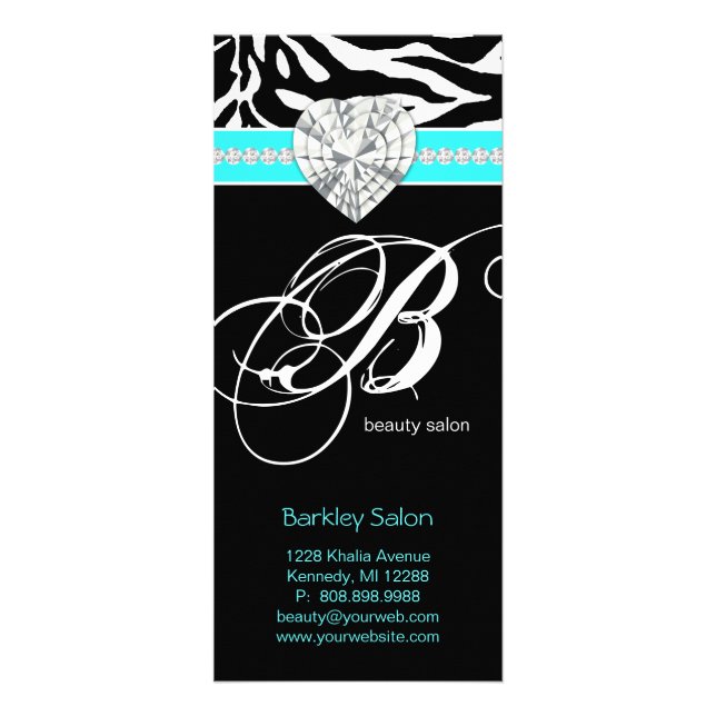 Jewels Zebra Beauty Salon Spa Blue Rack Card (Front)