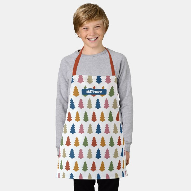 Jeweltone Trees with Name Holiday Cookie Baking Apron (Worn)