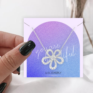 Jewerly Necklace Display Purple Glitter Square Business Card