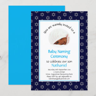Jewish Baby Naming Photo Star of David Blue Invitation