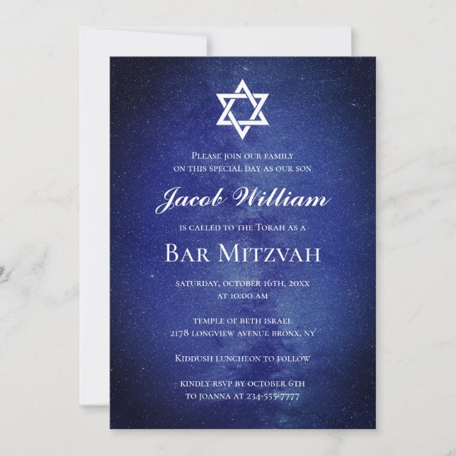 Jewish Bar Mitzvah Personalized Invitation (Front)