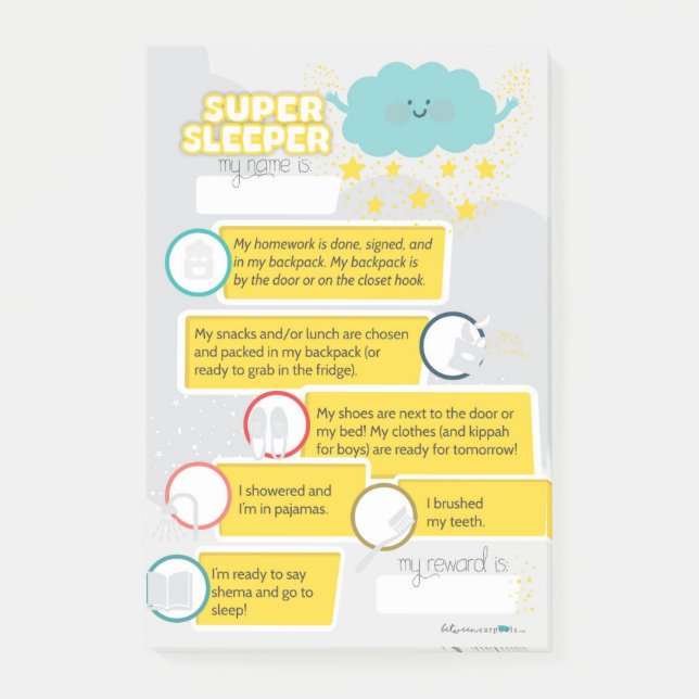 JEWISH BEDTIME CHECKLIST POST-IT NOTES (Front)