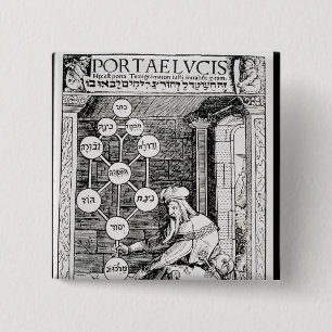 Jewish cabbalist holding a sephiroth 2 inch square button