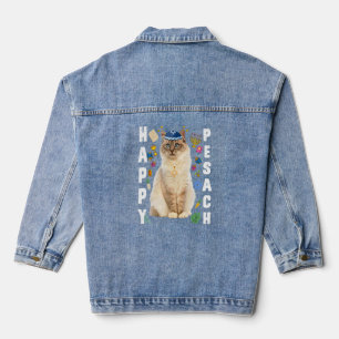 Jewish Cat Kippah Happy Pesach Matzah Passover Hol Denim Jacket