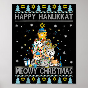 Jewish Cat Merry Christmas Happy Hanukkah Chrismuk Poster