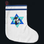 Jewish Cat Stars Large Christmas Stocking<br><div class="desc">Jewish Star and adorable cat wishing you Happy Jewish Holidays.</div>