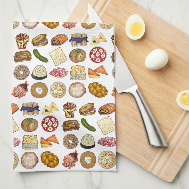 Jewish Cooking Cuisine Holiday Dinner Foods Print Kitchen Towel (Quarter Fold)