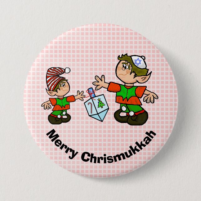 Jewish Elf and Dreidel Chrismukkah Button (Front)