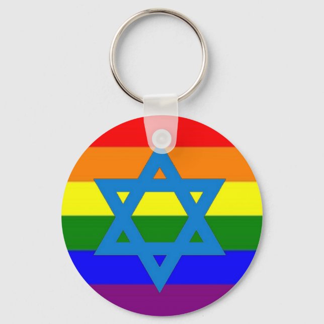 Jewish Gay Pride Flag Keychain (Front)