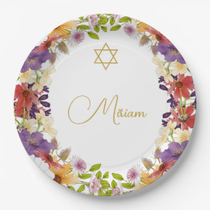 Jewish Girl Baby Floral Hebrew Naming Ceremony Paper Plate