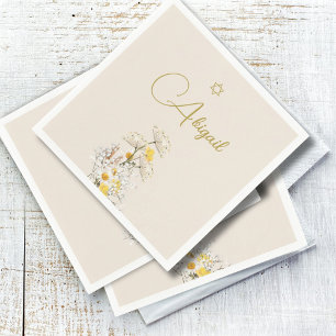 Jewish Girl Baby Naming Watercolor Wildflowers Napkin