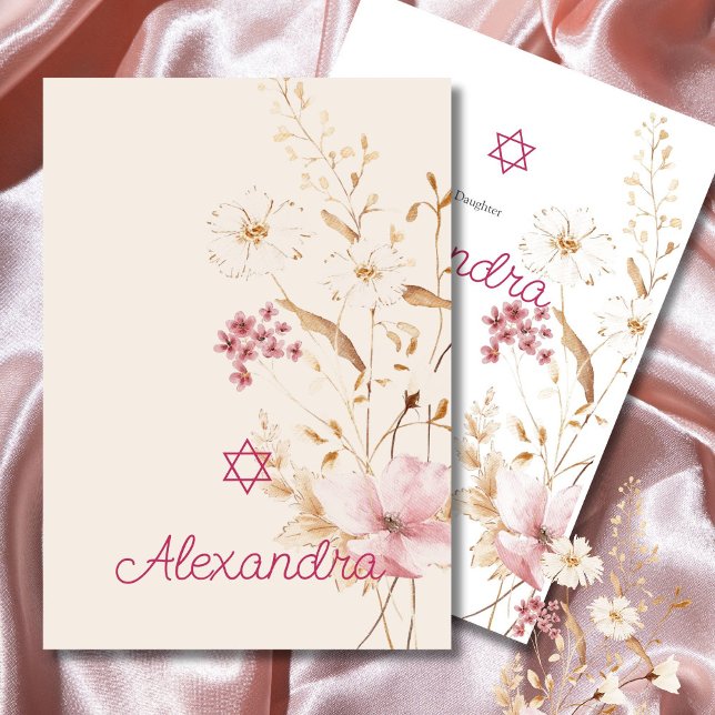 Jewish Girl Baby Naming Wildflower Star Of David  Invitation (Creator Uploaded)