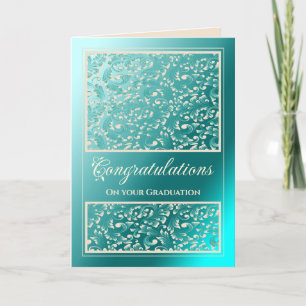Jewish Graduation Congratulations Damask Teal Card
