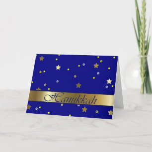 Jewish Hanukkah Golden Blue Stars Greeting Card