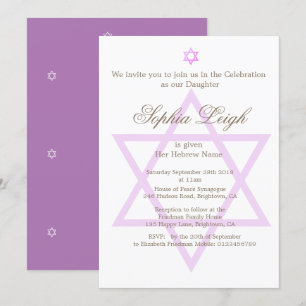 Jewish Hebrew  Purple Girl Naming Ceremony Invitation