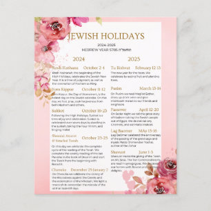 Jewish Holiday Calendar 2024 2025 Pink floral  