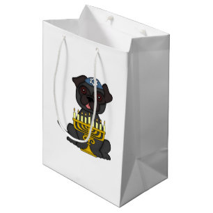 Jewish Holiday-Cute Grey Pug with Menorah Medium Gift Bag