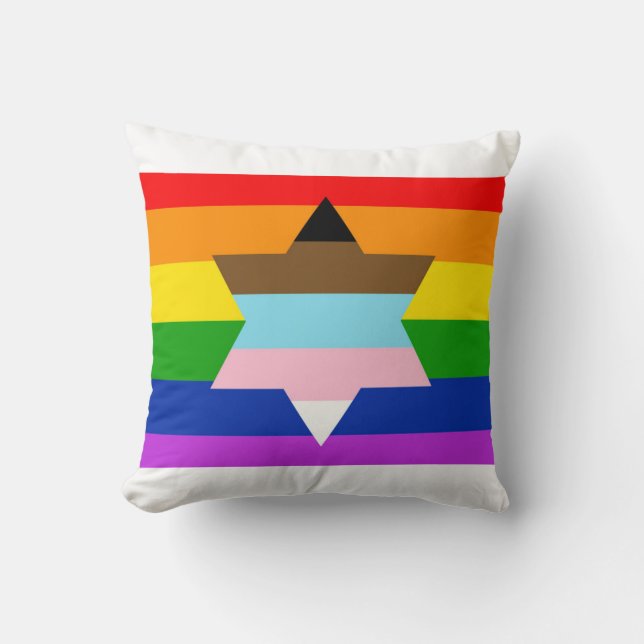 Jewish Inclusive Pride Flag Throw Pillow (Front)