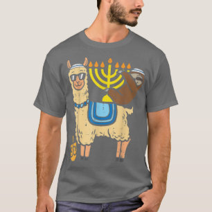 Jewish Llama Sloth Menorah Funny Animal Hanukkah C T-Shirt
