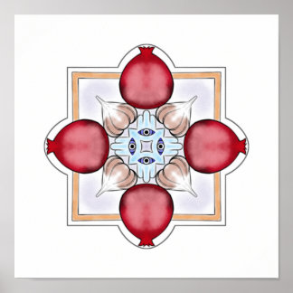 Jewish Luck - Pomegranate, Hamsa, Garlic Poster
