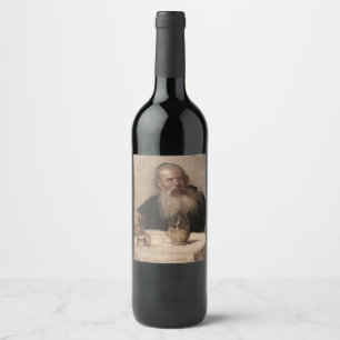 Jewish Man Drinking Wine (by Olga Boznanska) Wine Label