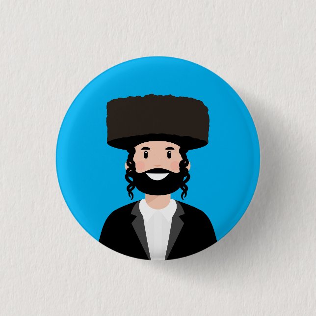 Jewish Man in Shtreimel hat 1 Inch Round Button (Front)