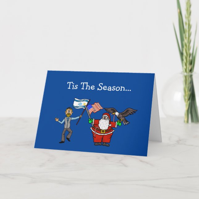Jewish Man Santa Flags Chrismukkah Card            (Front)