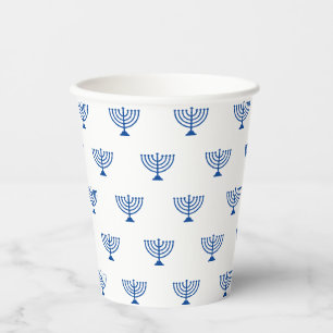 Jewish menorah blue and white pattern Hanukkah Paper Cups
