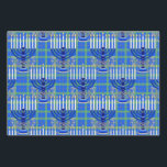Jewish-Menorah-Plaid-Lt-Blue Wrapping Paper Sheet<br><div class="desc">From my new Jewish Collection coming into stores now... MENORAH PLAID LT BLUE. A large silver and blue detailed 9 branch menorah design on an all-over background plaid pattern. All of the candles appear lit. The plaid pattern is green, gold and blue. You get 3 sheets of gift wrapping sheets....</div>