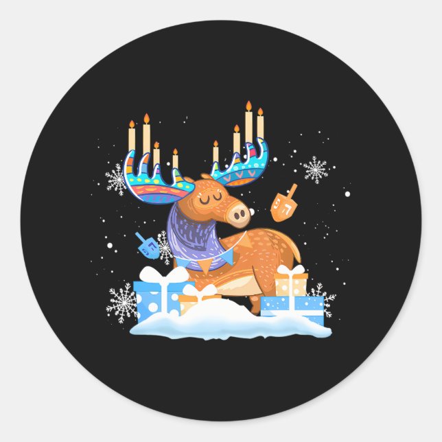 Jewish Moose Funny Hanukkah Moose Pyjamas Girls Classic Round Sticker (Front)
