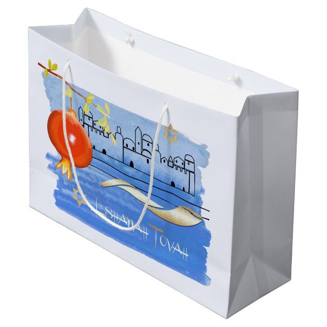 Jewish New Year | Rosh Hashanah Custom Name Large Gift Bag (Front Angled)