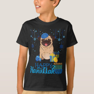 Jewish Pug Dog Menorah Hat Chanukah Hanukkah Jewis T-Shirt