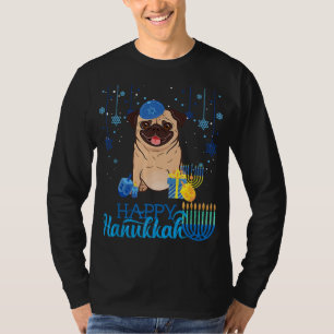 Jewish Pug Dog Menorah Hat Chanukah Hanukkah Jewis T-Shirt