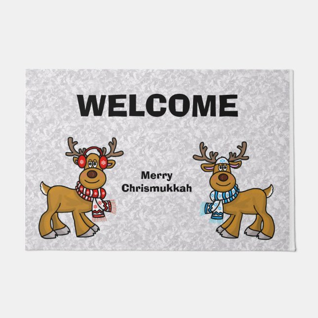 Jewish Reindeer and Gentile Reindeer Door Mat (Front)