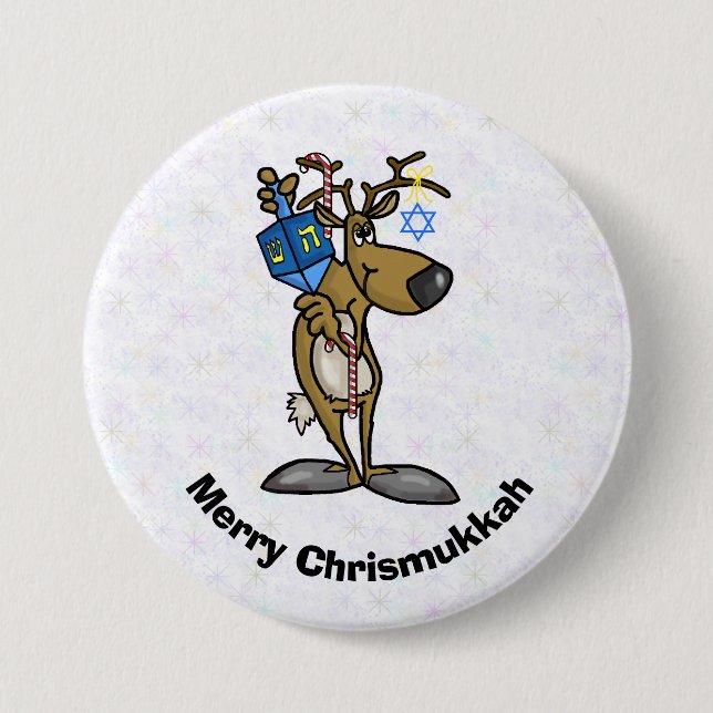 Jewish Reindeer  With Dreidel Chrismukkah Button (Front)