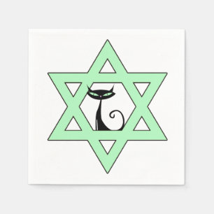 Jewish Retro Kitty Cat Star of David Napkin