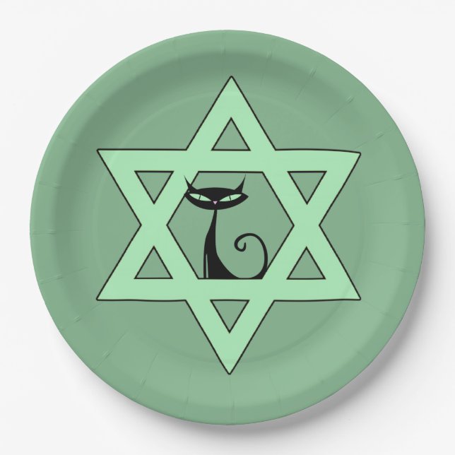 Jewish Retro Kitty Cat Star of David Paper Plate (Front)