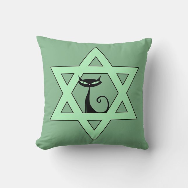 Jewish Retro Kitty Cat Star of David Throw Pillow (Front)