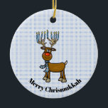 Jewish Rudolph Chrismukkah Ornament<br><div class="desc">This ornament features my Jewish Rudolph the Reindeer who not only has a red nose, but he's got candles on his antlers like a Menorah as extra light. The text on this ornament is customizable to suit you or your recipient. Designed by Sheila Cicchi, Brownielocks.com. All Rights Reserved. NOTE: Due...</div>