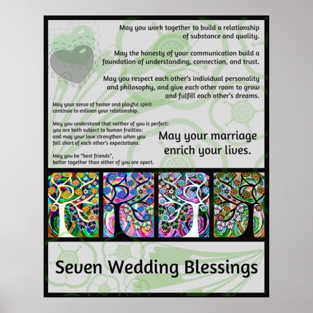 Jewish Seven Wedding Blessings Tree Of Life Hamsa Poster (Front)