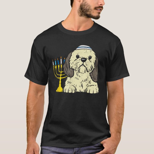 Jewish Shih Tzu Dog Menorah Hanukkah Pajamas Chanu T-Shirt (Front)