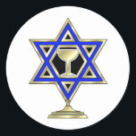 Jewish Star Classic Round Sticker<br><div class="desc">Jewish gifts and gift ideas featuring beautiful Jewish Star of David with a wine glass in the centre.</div>