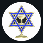 Jewish Star Classic Round Sticker<br><div class="desc">Jewish gifts and gift ideas featuring beautiful Jewish Star of David with a wine glass in the centre.</div>