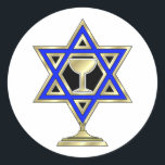 Jewish Star Classic Round Sticker<br><div class="desc">Jewish gifts and gift ideas featuring beautiful Jewish Star of David with a wine glass in the centre.</div>