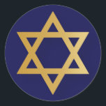 Jewish Star of David gold and navy blue Classic Round Sticker<br><div class="desc">Gold coloured Star of David on navy blue background.</div>