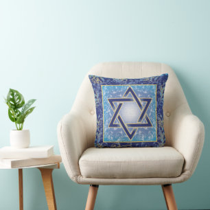 Jewish Star of David Judaica Blue Throw Pillow