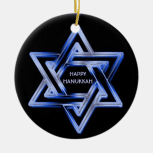 Jewish Star of David Shines Happy Hanukkah Ceramic Ornament