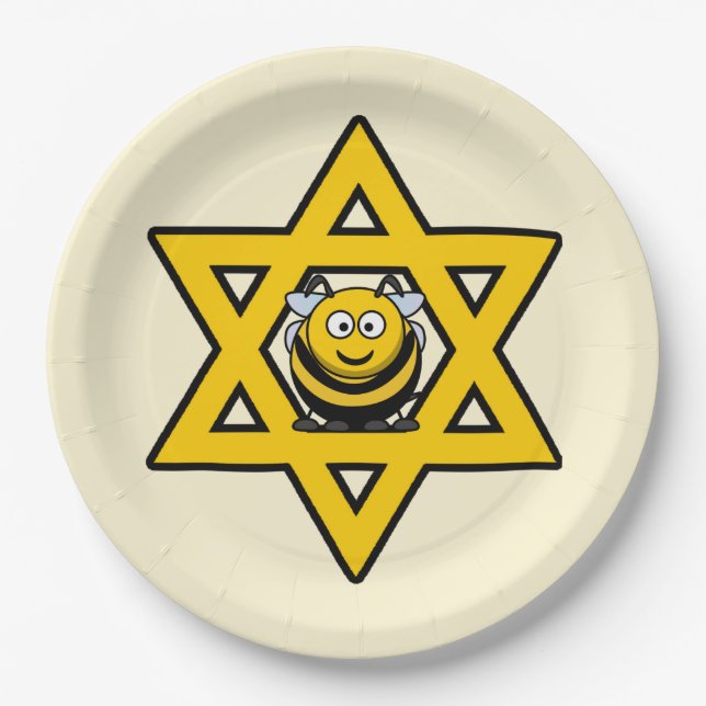 Jewish Star of David with a Honey Bee Paper Plate (Front)