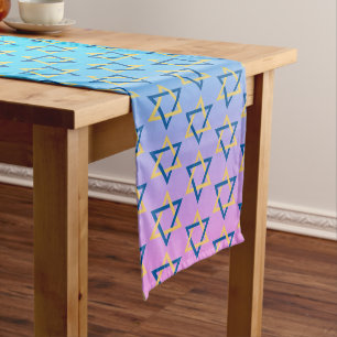 Jewish star pattern on blue and pink ombre short table runner